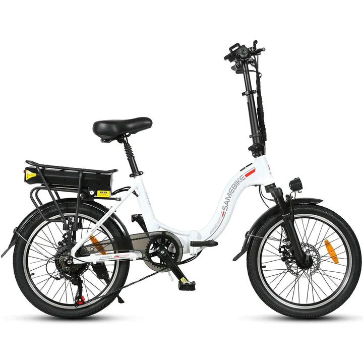Vélo pliant blanc e-bike 20 pouces, batterie 350W 360Wh, autonomie de 80km
