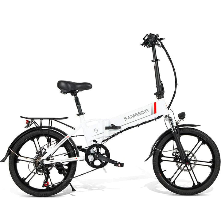 Vélo pliant blanc e-bike 20 pouces, batterie 350W 480Wh, autonomie de 70km