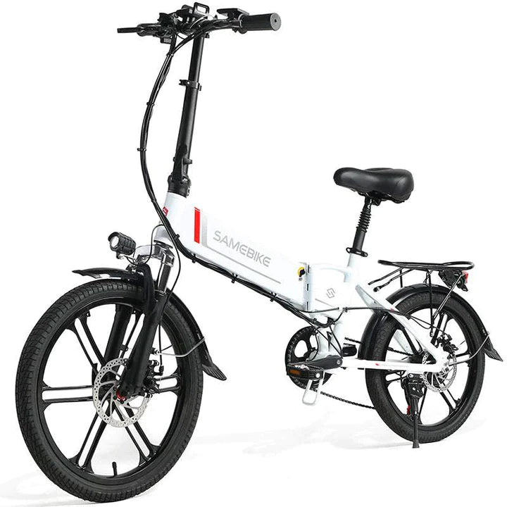 Vélo pliant blanc e-bike 20 pouces, batterie 350W 480Wh, autonomie de 70km