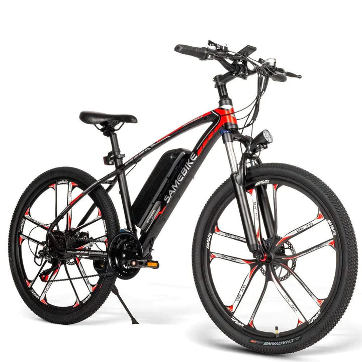 Vélo de montagne électrique noir de 26 pouces, batterie de 350W, 390Wh, autonomie de 70km