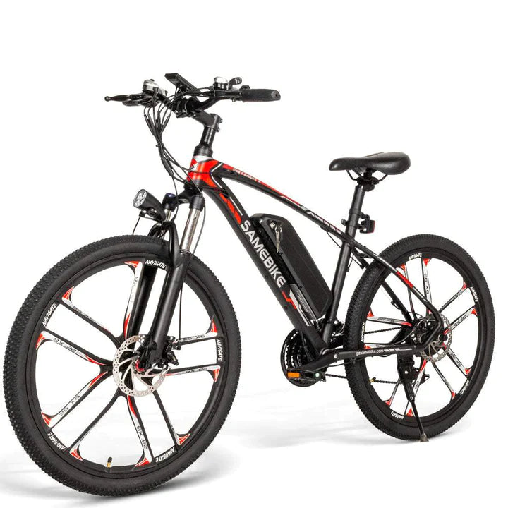 Vélo de montagne électrique noir de 26 pouces, batterie de 350W, 390Wh, autonomie de 70km