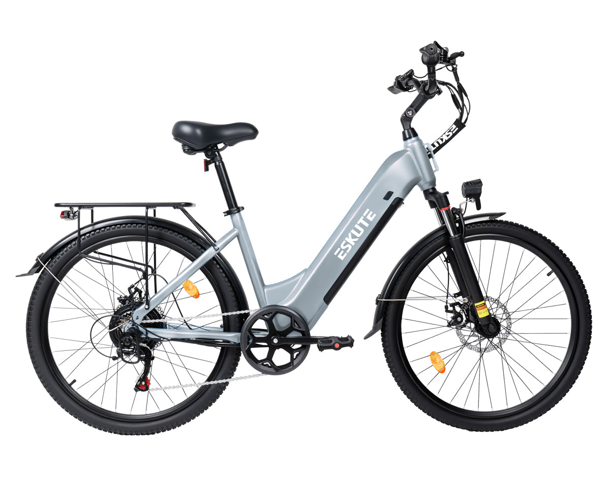 Eskute C202 Step-Through City E-Bike, 48V 17.5Ah Battery, 65 Nm Torque, Grey