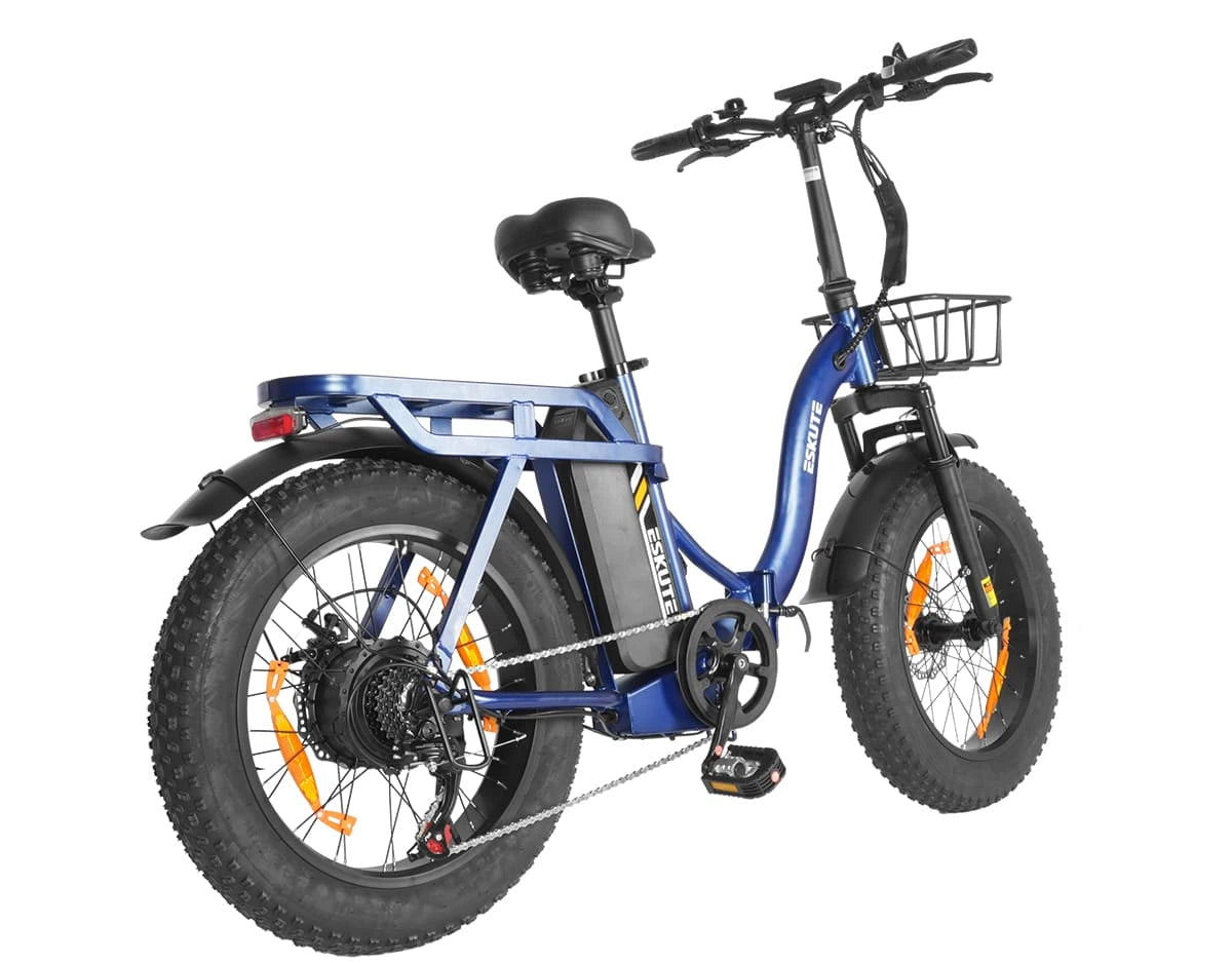 [Color:Blau]Eskute D202 Klapp-E-Bike in Blau Rückansicht