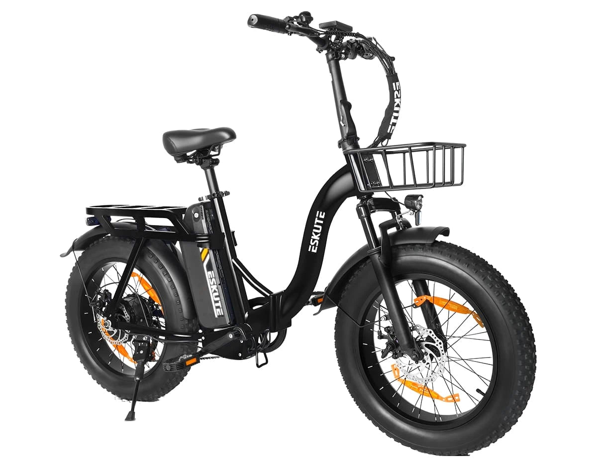 [Color:Schwarz]Eskute D202 Klapp-E-Bike in Schwarz Seitenansicht