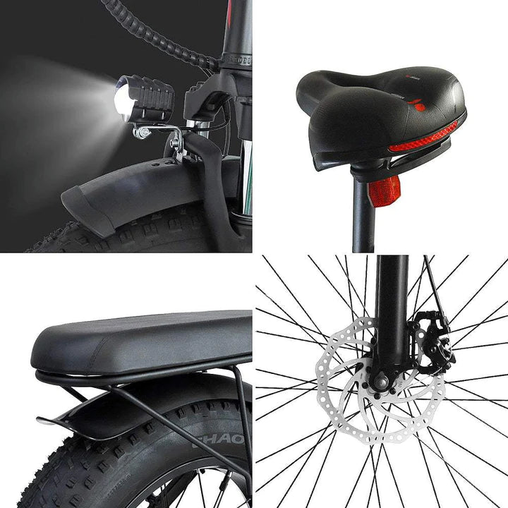 Vélo électrique pliant noir de 20 pouces, gros vélo, batterie 750W 480Wh, autonomie de 90km