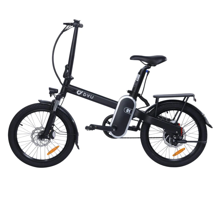 Vélo pliant noir de 20 pouces, vélo de trekking, batterie de 250W 180Wh, autonomie de 50km