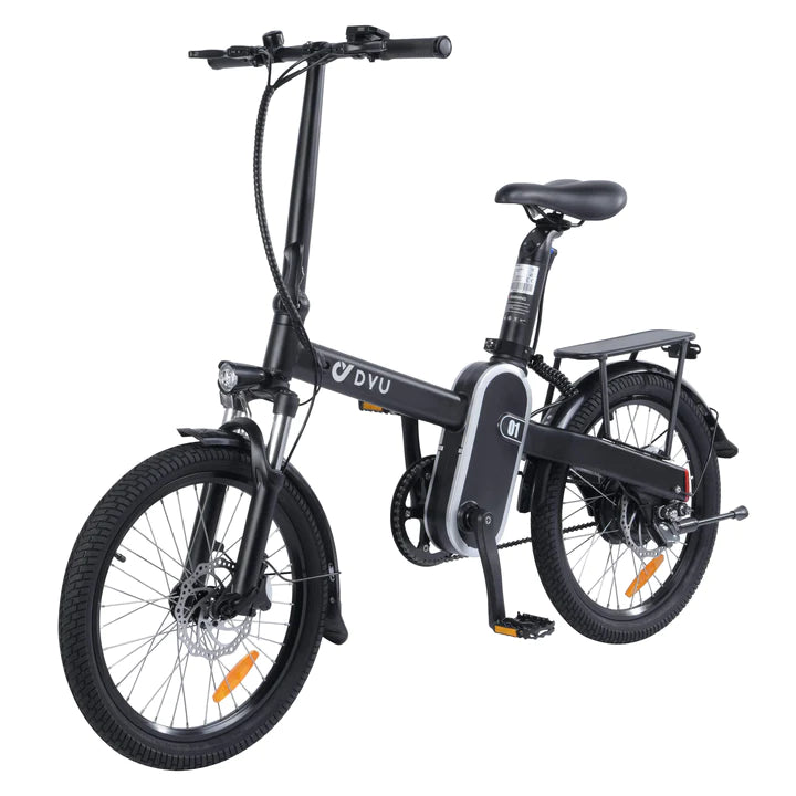 Vélo pliant noir de 20 pouces, vélo de trekking, batterie de 250W 180Wh, autonomie de 50km