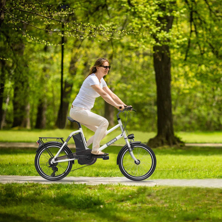 Vélo électrique de trekking blanc de 20 pouces, batterie de 250W, 290Wh, autonomie de 60km